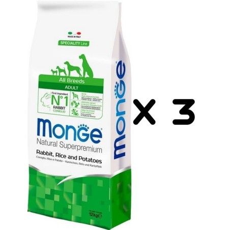 MONGE ALL BREEDS ADULT CONIGLIO RISO PATATE KG.12 *acquisto minimo 3 sacchi*prezzo riferito alla singola confezione*