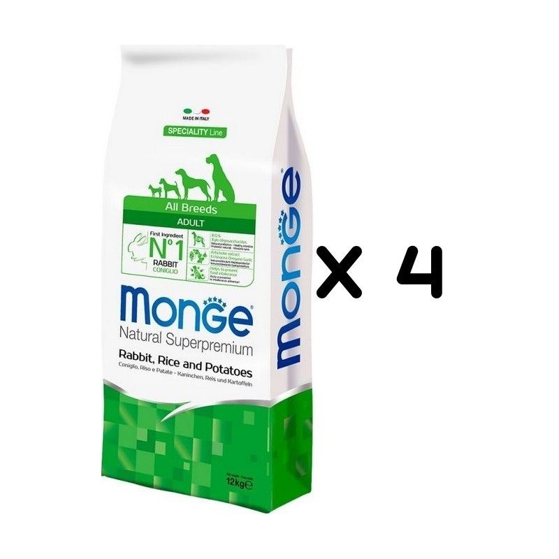 MONGE ALL BREEDS ADULT CONIGLIO RISO PATATE KG.12 *acquisto minimo 4 sacchi*prezzo riferito alla singola confezione*