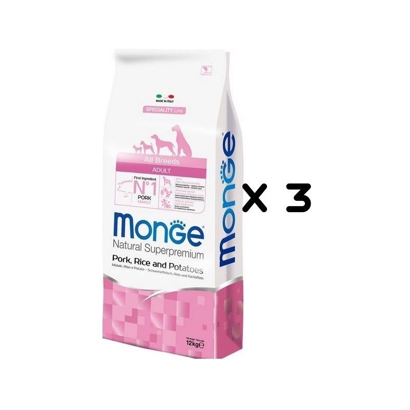 MONGE ALL BREEDS ADULT MAIALE RISO PATATE KG.12 *acquisto minimo 3 sacchi*prezzo riferito alla singola confezione*