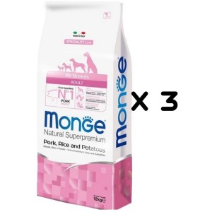 MONGE ALL BREEDS ADULT MAIALE RISO PATATE KG.12 *acquisto minimo 3 sacchi*prezzo riferito alla singola confezione*