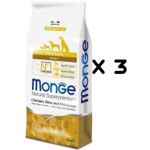 MONGE ALL BREEDS ADULT POLLO RISO PATATE KG.12 *acquisto minimo 3 sacchi*prezzo riferito alla singola confezione*