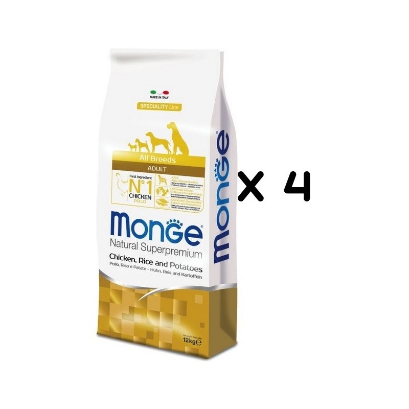 MONGE ALL BREEDS ADULT POLLO RISO PATATE KG.12 *acquisto minimo 4 sacchi*prezzo riferito alla singola confezione*