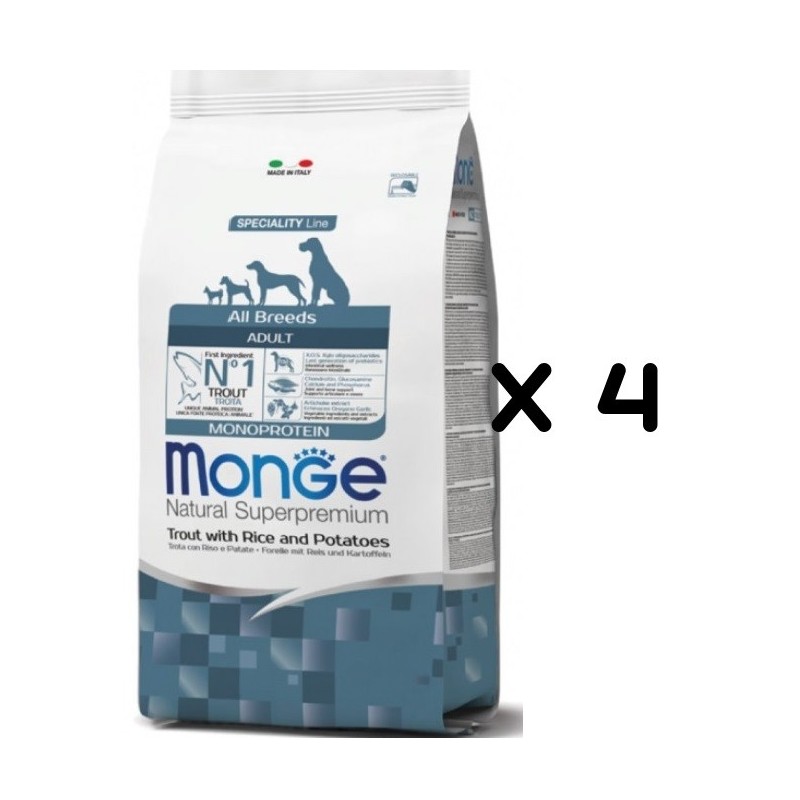 MONGE ALL BREEDS ADULT TROTA RISO & PATATE KG. 12 *acquisto minimo 4 sacchi*prezzo riferito alla singola confezione*