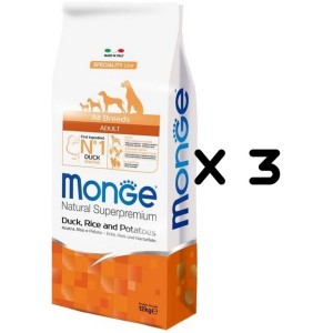 MONGE ALL BREEDS ANATRA RISO PATATE KG.12 *acquisto minimo 3 sacchi*prezzo riferito alla singola confezione*