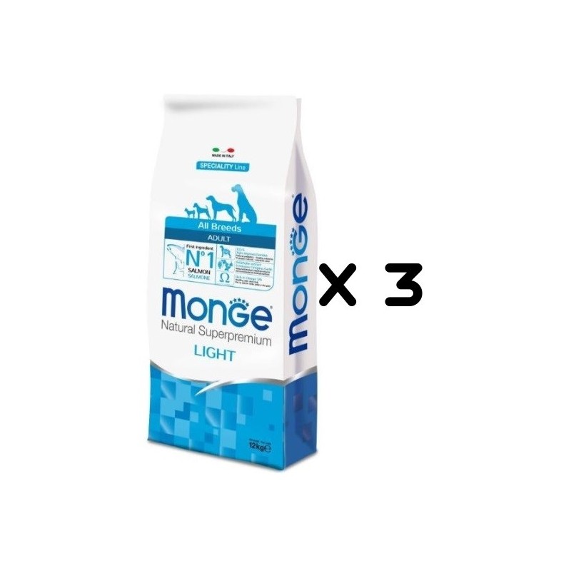 MONGE ALL BREEDS LIGHT SALMONE KG.12 *acquisto minimo 3 sacchi*prezzo riferito alla singola confezione*