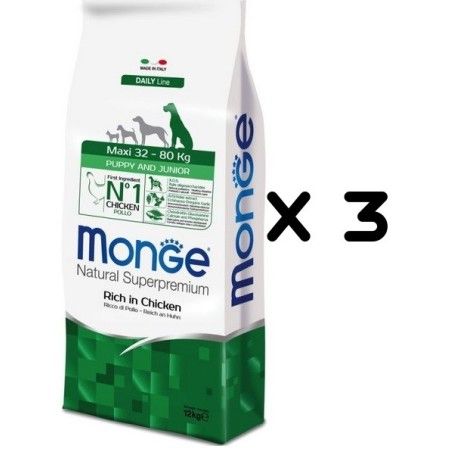 MONGE MAXI PUPPY E JUNIOR KG.12 *acquisto minimo 3 sacchi*prezzo riferito alla singola confezione*