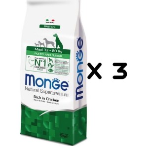 MONGE MAXI PUPPY E JUNIOR KG.12 *acquisto minimo 3 sacchi*prezzo riferito alla singola confezione*