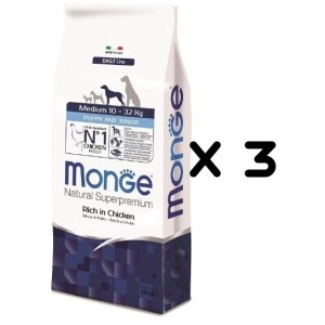 MONGE MEDIUM PUPPY E JUNIOR KG.12 *acquisto minimo 3 sacchi*prezzo riferito alla singola confezione*