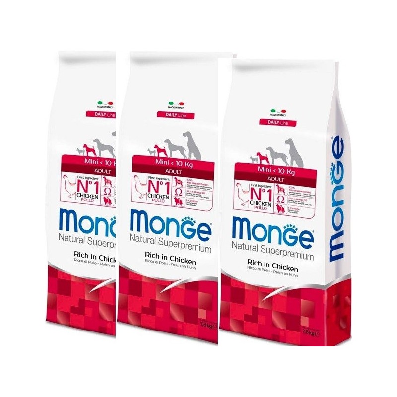 MONGE MINI ADULT POLLO KG.7,5 *acquisto minimo 3 sacchi*prezzo riferito alla singola confezione*