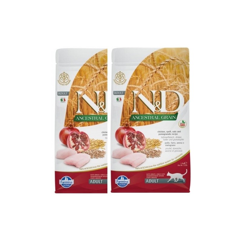 FARMINA N&D CAT ANCESTRAL GRAIN ADULT POLLO MELOGRANO 5KG ***2 SACCHI*** *prezzo riferito alla singola confezione