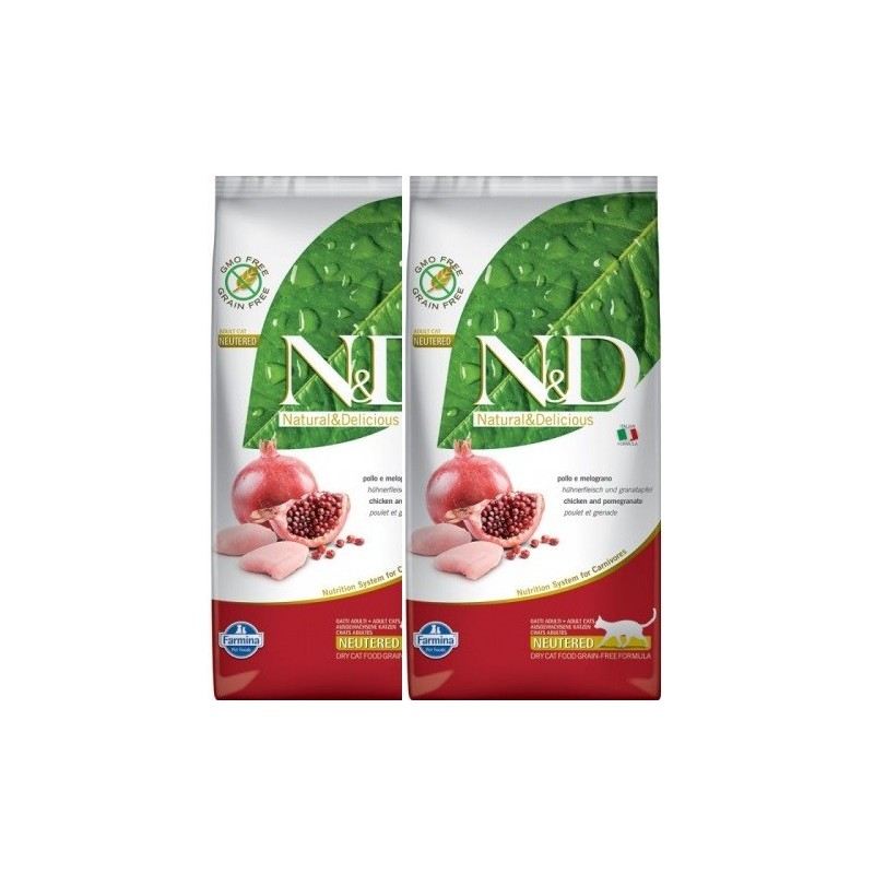 FARMINA N&D PRIME ADULT NEUTERED POLLO E MELOGRANO KG. 5 ***2 SACCHI****prezzo riferito alla singola confezione*