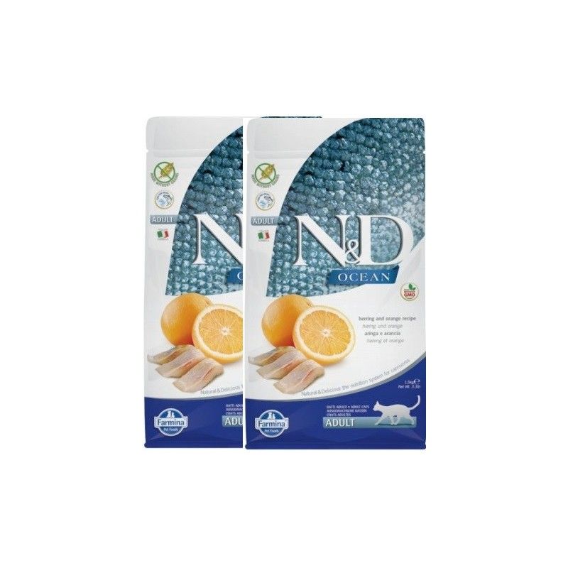 FARMINA N&D CAT OCEAN ADULT ARINGA ARANCIA KG. 5 *** 2 SACCHI****prezzo riferito alla singola confezione*