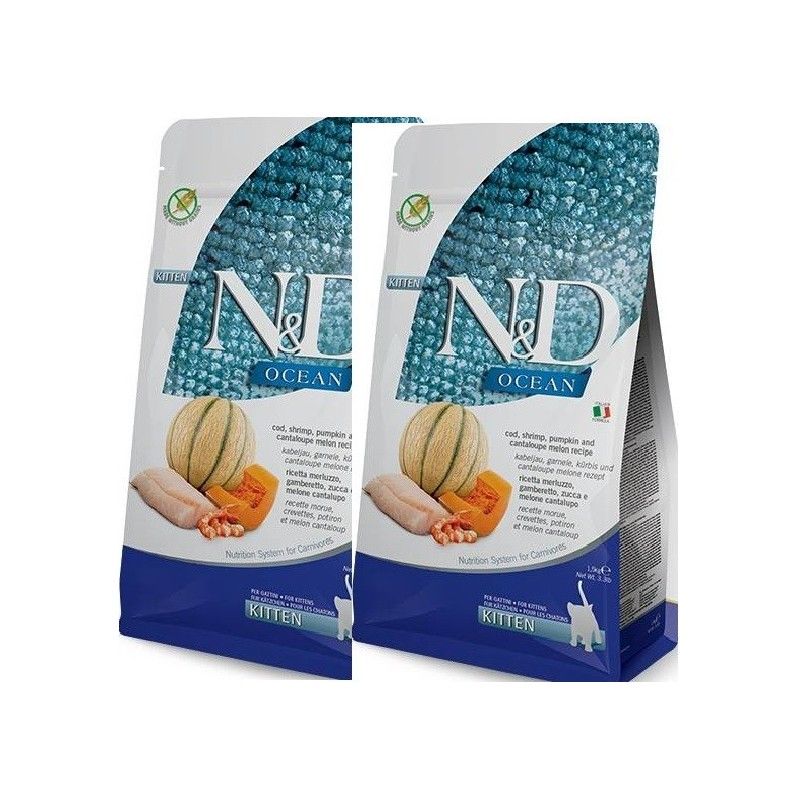 FARMINA N&D CAT OCEAN KITTEN GAMBERETTO ZUCCA E MELONE KG 5 *** 2 SACCHI****prezzo riferito alla singola confezione*
