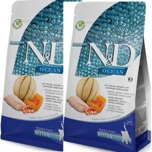 FARMINA N&D CAT OCEAN KITTEN GAMBERETTO ZUCCA E MELONE KG 5 *** 2 SACCHI****prezzo riferito alla singola confezione*