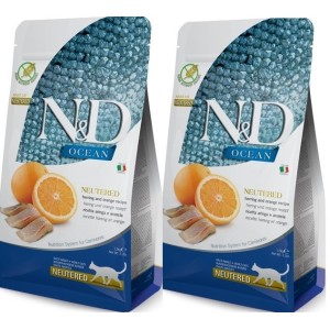FARMINA N&D CAT OCEAN ADULT NEUTERED ARINGA ARANCIA KG. 5 *** 2 SACCHI****prezzo riferito alla singola confezione*