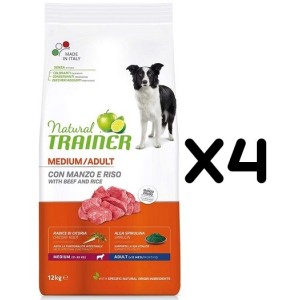 TRAINER DOG NATURAL ADULT MEDIUM CON MANZO E RISO KG.12 *acquisto minimo 4 sacchi*prezzo riferito alla singola confezione*