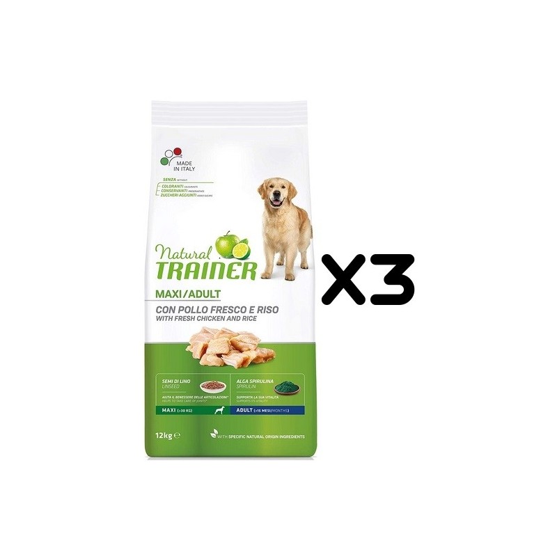 TRAINER DOG NATURAL ADULT MAXI POLLO KG 12 *acquisto minimo 3 sacchi*prezzo riferito alla singola confezione*