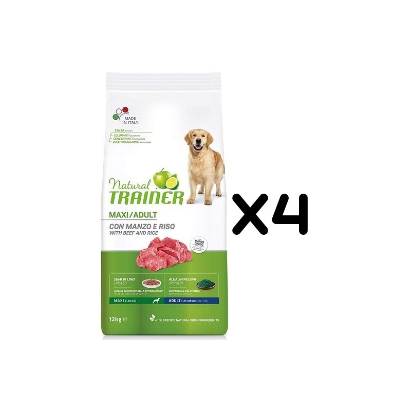 TRAINER DOG NATURAL ADULT MAXI MANZO KG 12 *acquisto minimo 4 sacchi*prezzo riferito alla singola confezione*