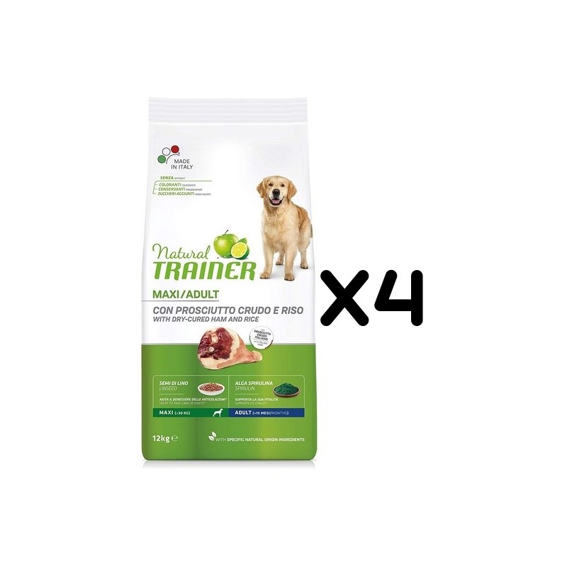 TRAINER DOG NATURAL ADULT MAXI PROSCIUTTO KG 12 *acquisto minimo 4 sacchi*prezzo riferito alla singola confezione*