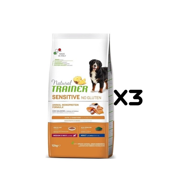 TRAINER SENSITIV ADULT M/M SALMONE E CEREALI KG 12 *acquisto minimo 3 sacchi*prezzo riferito alla singola confezione*