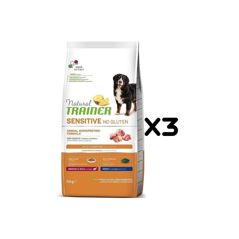 TRAINER SENSITIV ADULT M/M MAIALE E CEREALI KG 12 *acquisto minimo 3 sacchi*prezzo riferito alla singola confezione*