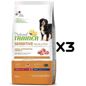 TRAINER SENSITIVE NO GLUTEN ADULT M/M MAIALE E CEREALI KG 12 *acquisto minimo 3 sacchi*prezzo riferito alla singola confezione*