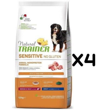 TRAINER SENSITIVE NO GLUTEN ADULT M/M MAIALE E CEREALI KG 12 *acquisto minimo 4 sacchi*prezzo riferito alla singola confezione*