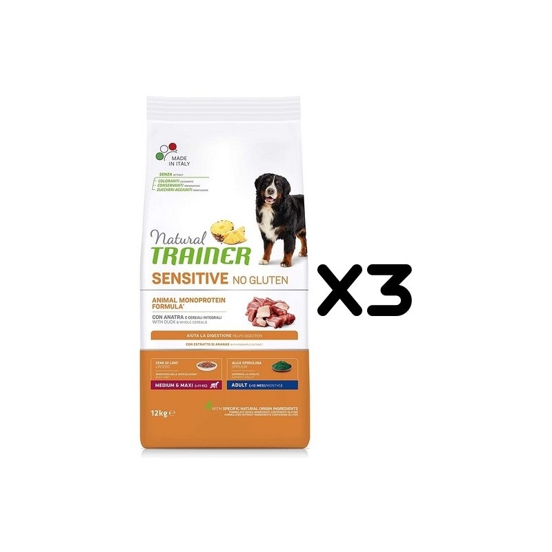 TRAINER SENSITIV ADULT M/M ANATRA E CEREALI KG 12 *acquisto minimo 3 sacchi*prezzo riferito alla singola confezione*