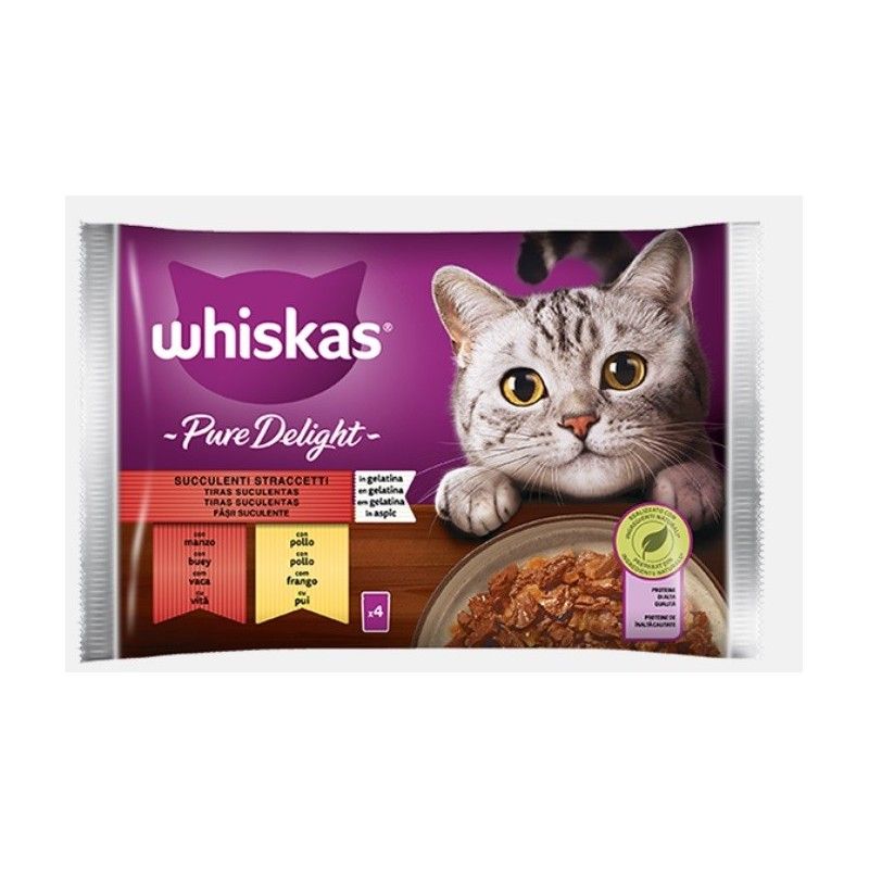 WHISKAS BUSTA PURE DELIGHT STRACCETTI 4X85 GR