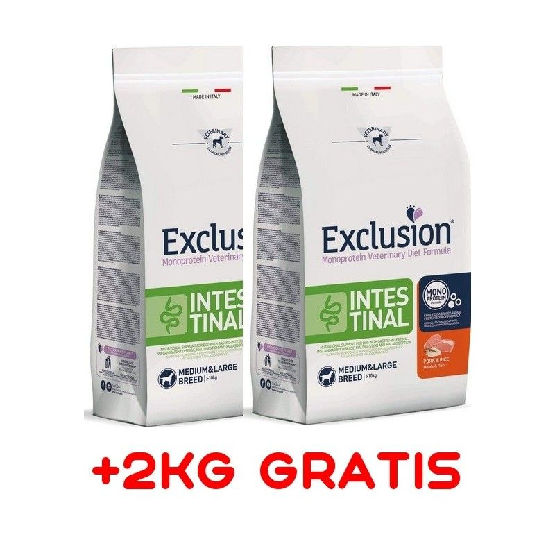 EXCLUSION DIET KG.12 INTESTINAL PORK **2X12 KG  + 2 KG GRATIS***prezzo riferito alla singola confezione*