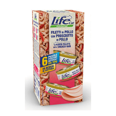 LIFE CAT MULTIPACK 6X50GR TONNO CON PROSCIUTTO POLLO