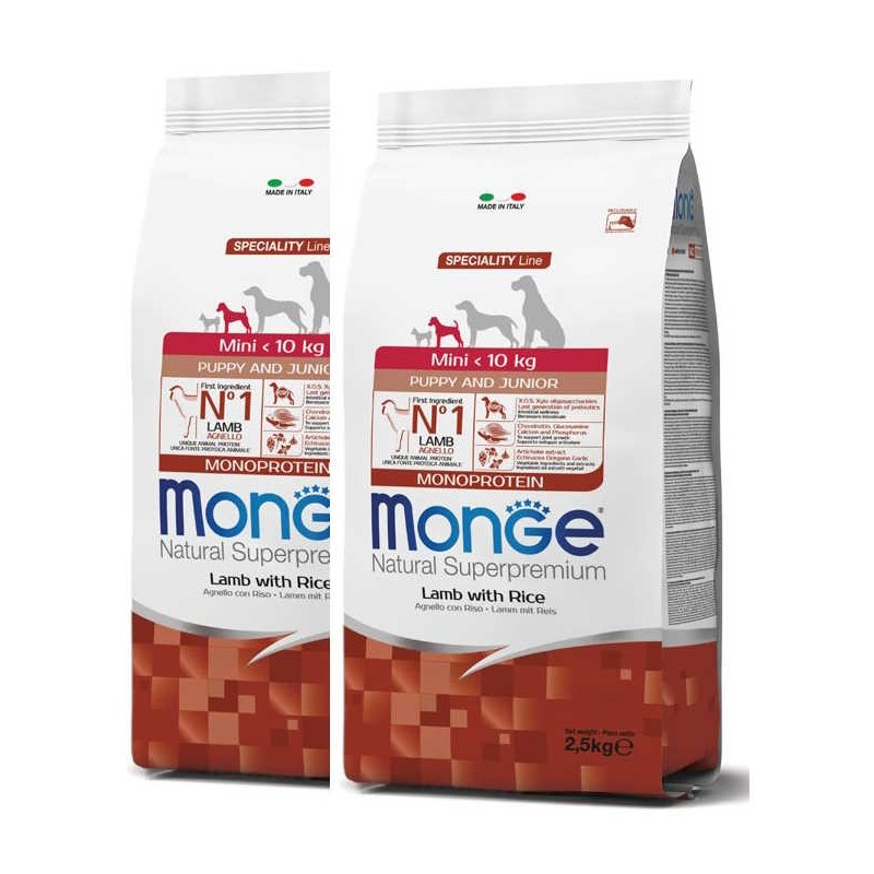 MONGE MINI PUPPY AGNELLO E RISO KG.7,5 *acquisto minimo 2 sacchi*prezzo riferito alla singola confezione*