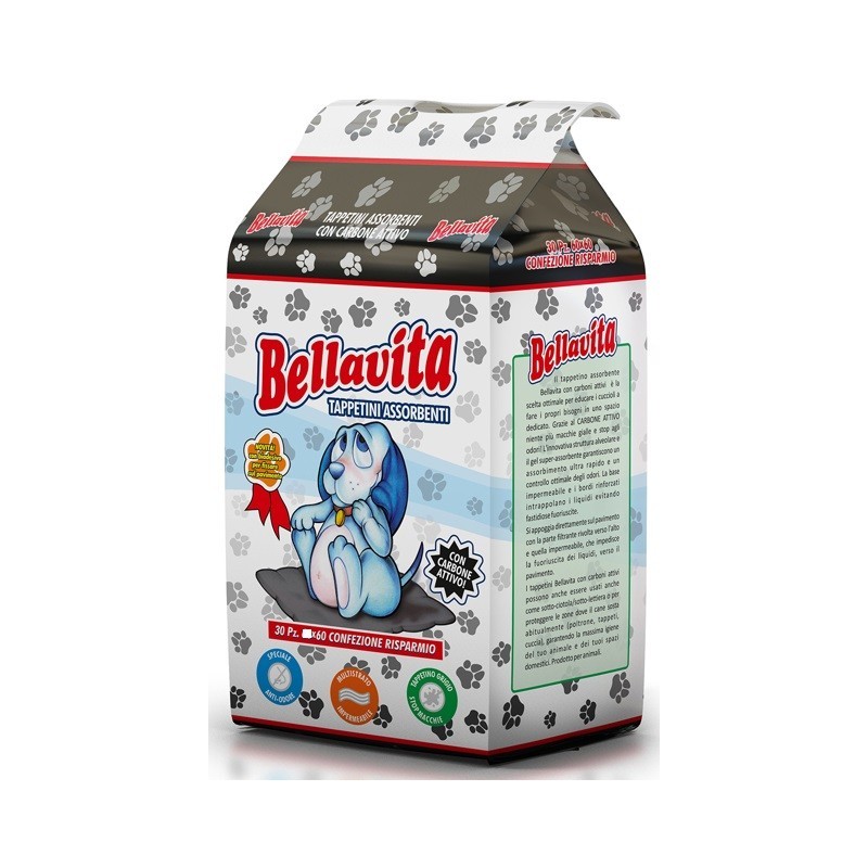 BELLAVITA TAPPETINI ASSORBENTI CON CARBONE ATTIVO CM.90X60 30 PEZZI