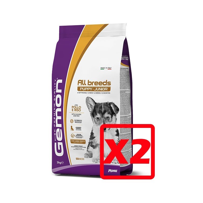 MONGE GEMON PUPPY ALL BREED POLLO E RISO KG.15 **acquisto minimo 2 sacchi*prezzo riferito alla singola confezione*