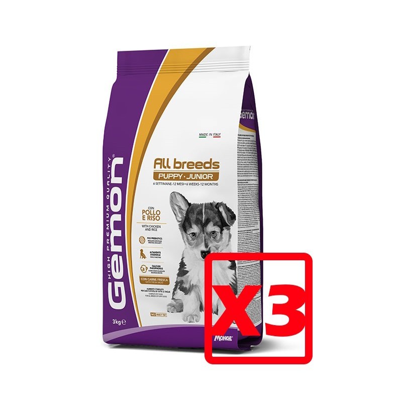 MONGE GEMON PUPPY ALL BREED POLLO E RISO KG.15 *acquisto minimo 3 sacchi*prezzo riferito alla singola confezione*