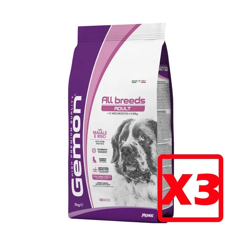 MONGE GEMON ADULT ALL BREEDS MAIALE RISO KG.15 *acquisto minimo 3 sacchi*prezzo riferito alla singola confezione*