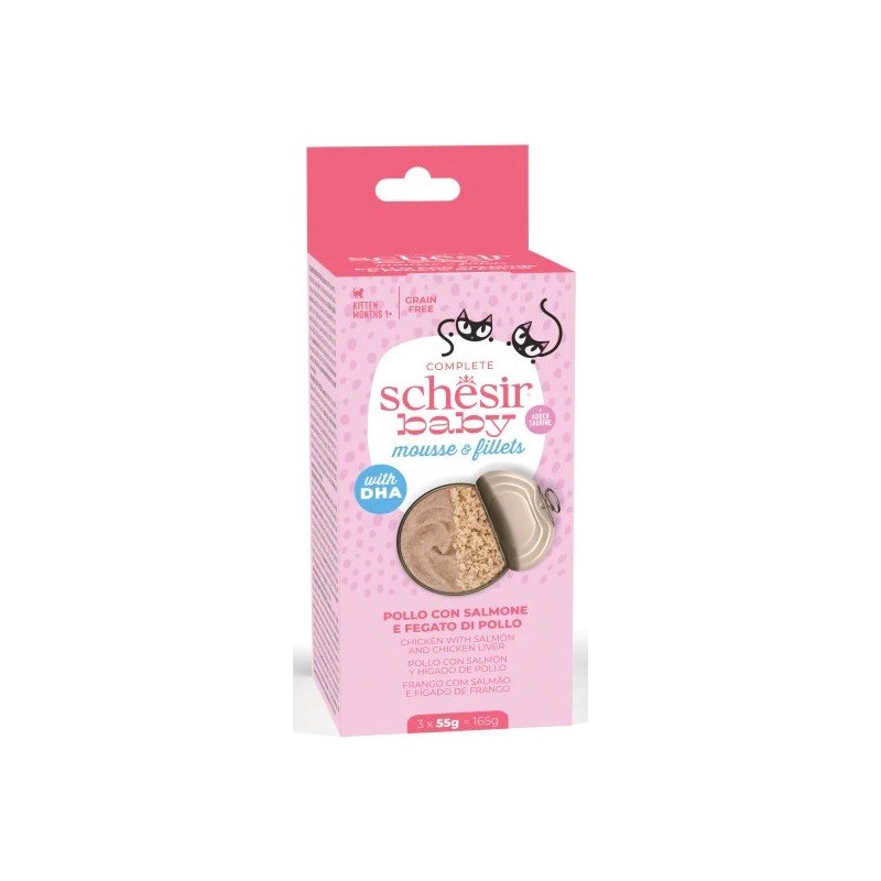 SCHESIR BABY 3X55 GR POLLO CON SALMONE E FEGATO DI POLLO 