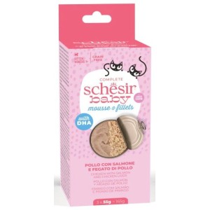 SCHESIR BABY 3X55 GR POLLO CON SALMONE E FEGATO DI POLLO 