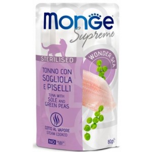MONGE SUPREME BUSTA GR.80 STERILIZZATO TONNO SOGLIOLA PISELLI
