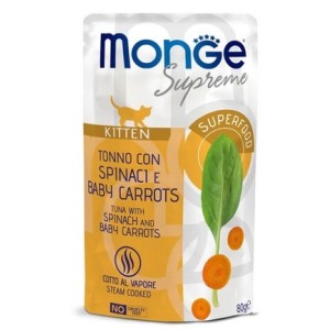 MONGE SUPREME BUSTA GR.80 KITTEN TONNO SPINACI CAROTE