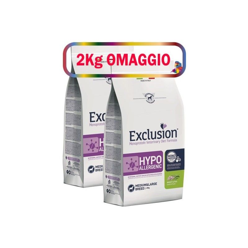 EXCLUSION  HYPOallergenic INSECT & PEA MEDIUM LARGE KG.12**acquisto minimo 2pz** 2kg omaggio