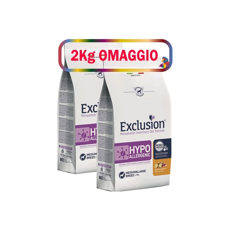 EXCLUSION HYPOallergenic DUCK MEDIUM/LARGE KG.12**acquisto minimo 2pz** 2kg omaggio