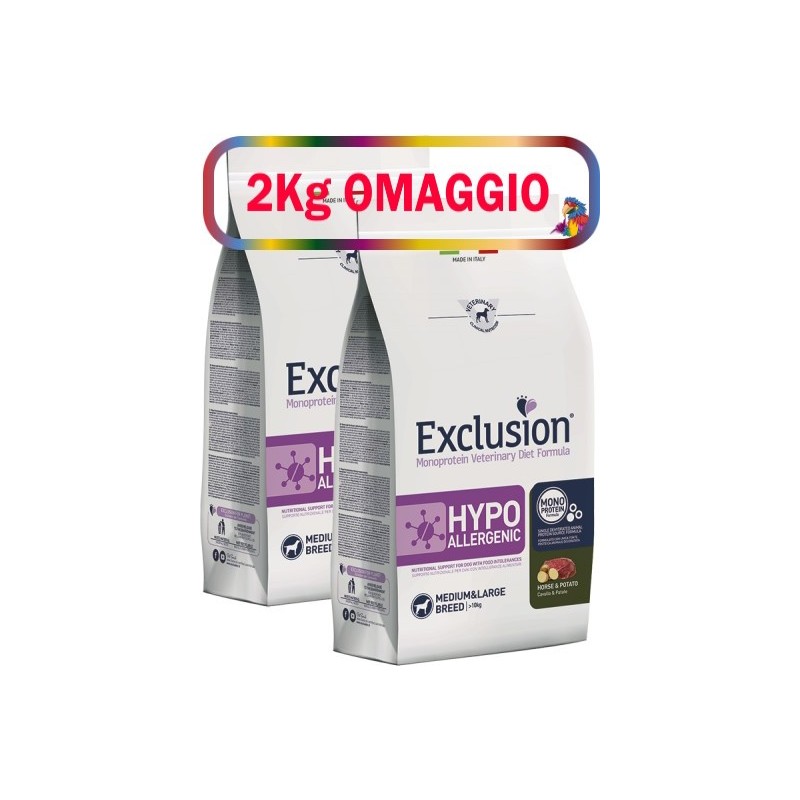 EXCLUSION HYPOallergenic HORSE MEDIUM/LARGE KG.12**acquisto minimo 2pz** 2kg omaggio