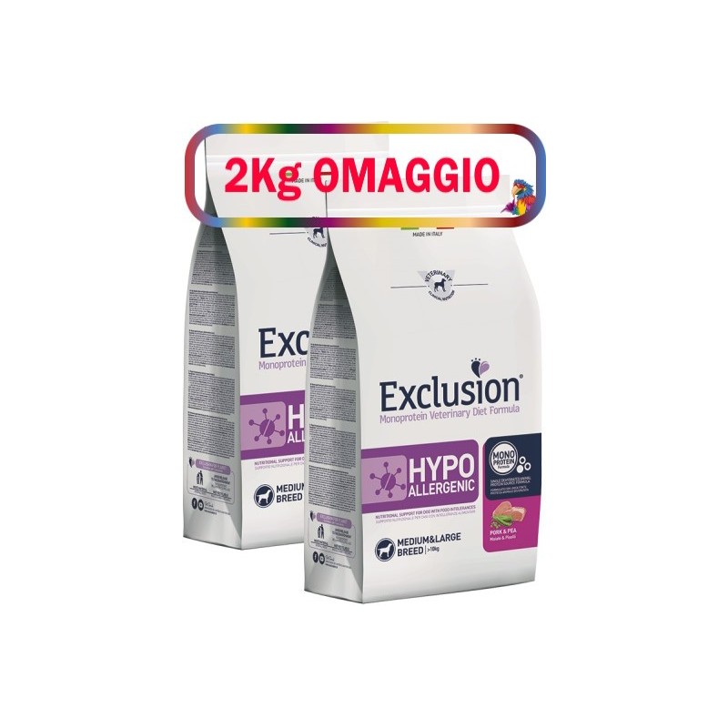 EXCLUSION HYPOallergenic PORK MEDIUM/LARGE KG.12**acquisto minimo 2pz** 2kg omaggio