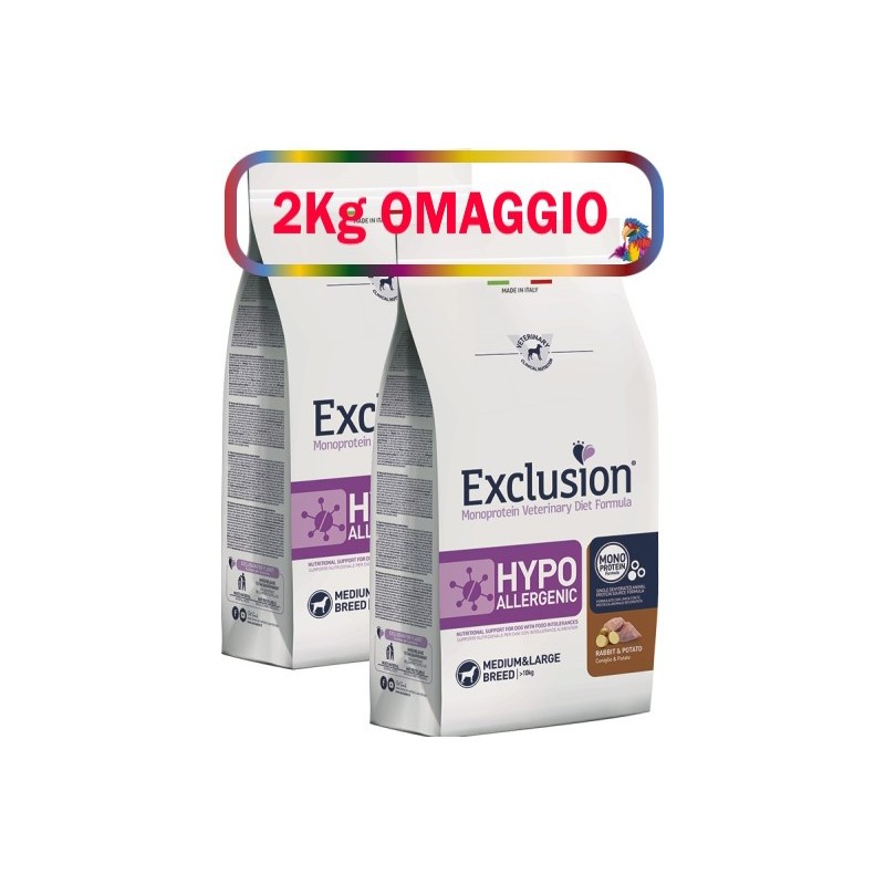 EXCLUSION HYPOallergenic RABBIT MEDIUM/LARGE KG.12**acquistimo minimo 2pz** 2kg omaggio