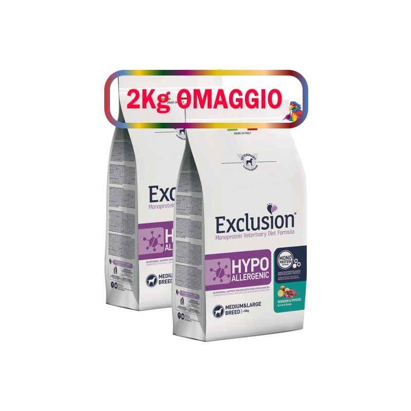 EXCLUSION HYPOallergenic VENISON MEDIUM/LARGE KG.12**acquisto minimo 2pz** 2kg omaggio