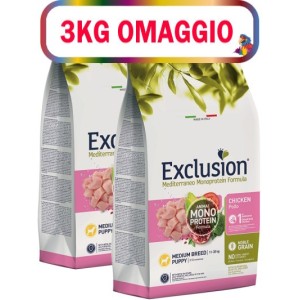 EXCLUSION MEDITERRANEO MONOPROTEIN PUPPY MEDIUM POLLO KG.12**acquisto minimo 2pz**3kg omaggio