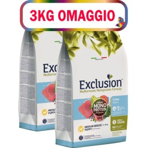 EXCLUSION MEDITERRANEO MONOPROTEIN PUPPY MEDIUM TONNO KG.12 **acquisto minimo 2pz**3kg omaggio