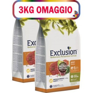 EXCLUSION MEDITERRANEO MONOPROTEIN PUPPY MEDIUM MANZO KG.12**acquisto minimo 2pz**3kg omaggio