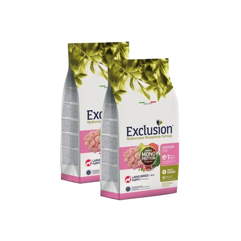EXCLUSION MEDITERRANEO MONOPROTEIN PUPPY LARGE POLLO KG.12**acquisto minimo 2pz**